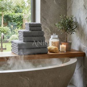 Set 6 Prosoape Premium din Bumbac 100% – Gama Luxury Greek, Gri Antracit (650g/mp)