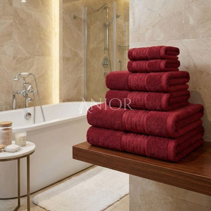 Set 6 Prosoape Premium din Bumbac 100% – Gama Luxury Greek, Roșu (650g/mp)