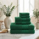 Set 6 Prosoape Premium din Bumbac 100% – Gama Luxury Greek, Verde Smarald (650g/mp)