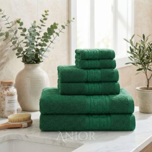 Set 6 Prosoape Premium din Bumbac 100% – Gama Luxury Greek, Verde Smarald (650g/mp)