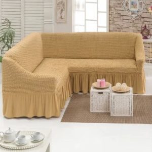 Husa CREM coltar, bumbac embosat cu volan, pana la 300cm pe 300 cm latime