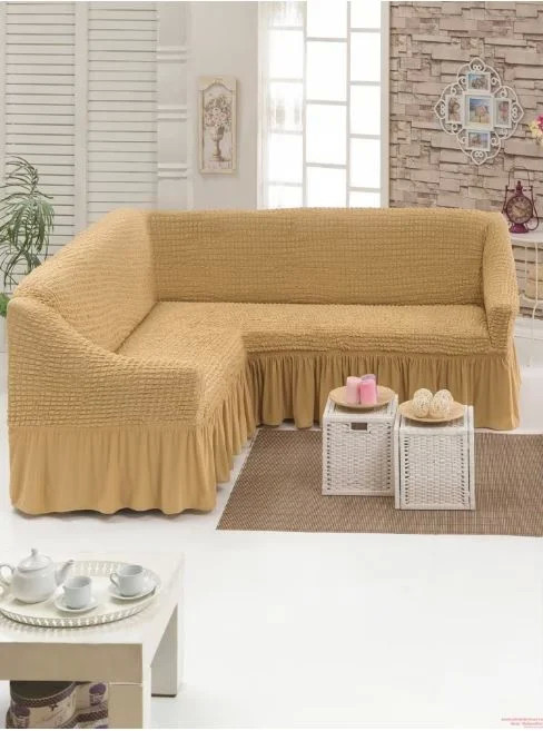 Husa CREM coltar, bumbac embosat cu volan, pana la 300cm pe 300 cm latime Husa CREM coltar, bumbac embosat cu volan, pana la 300cm pe 300 cm latime