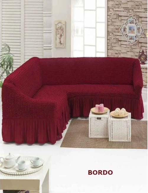 Husa BORDO coltar, bumbac embosat cu volan, pana la 300cm pe 300 cm latime Husa BORDO coltar, bumbac embosat cu volan, pana la 300cm pe 300 cm latime