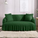 Husa canapea 3 locuri VERDE, bumbac embosat Cu Volan, 180 cm la 225 cm