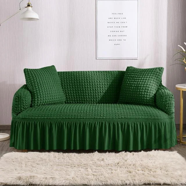 Husa canapea 3 locuri VERDE, bumbac embosat Cu Volan, 180 cm la 225 cm Husa canapea 3 locuri VERDE, bumbac embosat Cu Volan, 180 cm la 225 cm