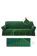 Husa canapea 3 locuri VERDE, bumbac embosat Cu Volan, 180 cm la 225 cm