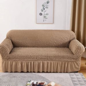 Husa canapea 3 locuri CAPUCINO, bumbac embosat Cu Volan, 180 cm la 225 cm