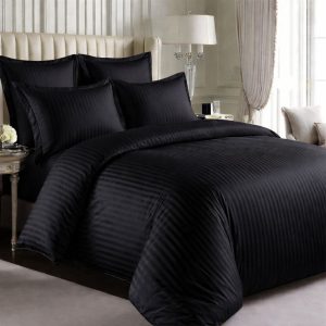 Lenjerie de Pat, Bumbac Damasc 100%, 2 Persoane, 4 Piese King Size - Negru