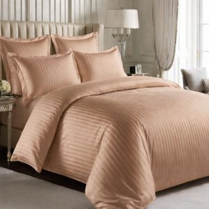 Lenjerie de Pat, Bumbac Damasc 100%, 2 Persoane, 4 Piese King Size - Maron