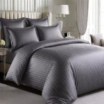 Lenjerie de Pat, Bumbac Damasc 100%, 2 Persoane, 4 Piese King Size - Gri