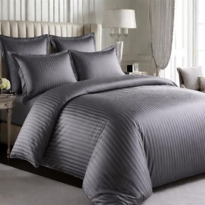 Lenjerie de Pat, Bumbac Damasc 100%, 2 Persoane, 4 Piese King Size - Gri