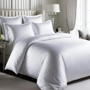 Lenjerie de Pat, Bumbac Damasc 100%, 2 Persoane, 4 Piese King Size - Alb