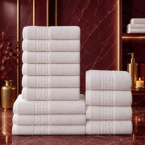 Set 13 Prosoape Premium din Bumbac 100% – Gama Luxury Greek,  Alb (650g/mp)