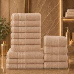 Set 13 Prosoape Premium din Bumbac 100% – Gama Luxury Greek, Beige (650g/mp)