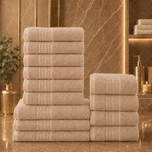 Set 13 Prosoape Premium din Bumbac 100% – Gama Luxury Greek, Beige (650g/mp)