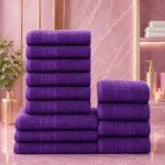 Set 13 Prosoape Premium din Bumbac 100% – Gama Luxury Greek,  Mov (650g/mp)
