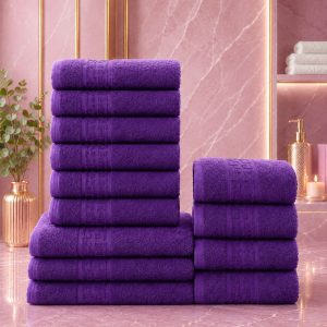 Set 13 Prosoape Premium din Bumbac 100% – Gama Luxury Greek,  Mov (650g/mp)