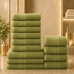 Set 13 Prosoape Premium din Bumbac 100% – Gama Luxury Greek, Verde Papagal (650g/mp)