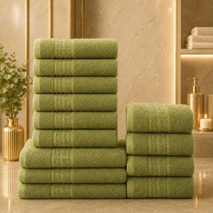 Set 13 Prosoape Premium din Bumbac 100% – Gama Luxury Greek, Verde Papagal (650g/mp)