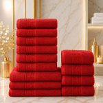 Set 13 Prosoape Premium din Bumbac 100% – Gama Luxury Greek, Rosu  (650g/mp)