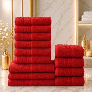 Set 13 Prosoape Premium din Bumbac 100% – Gama Luxury Greek, Rosu  (650g/mp)