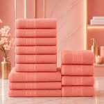 Set 13 Prosoape Premium din Bumbac 100% – Gama Luxury Greek, Roz (650g/mp)